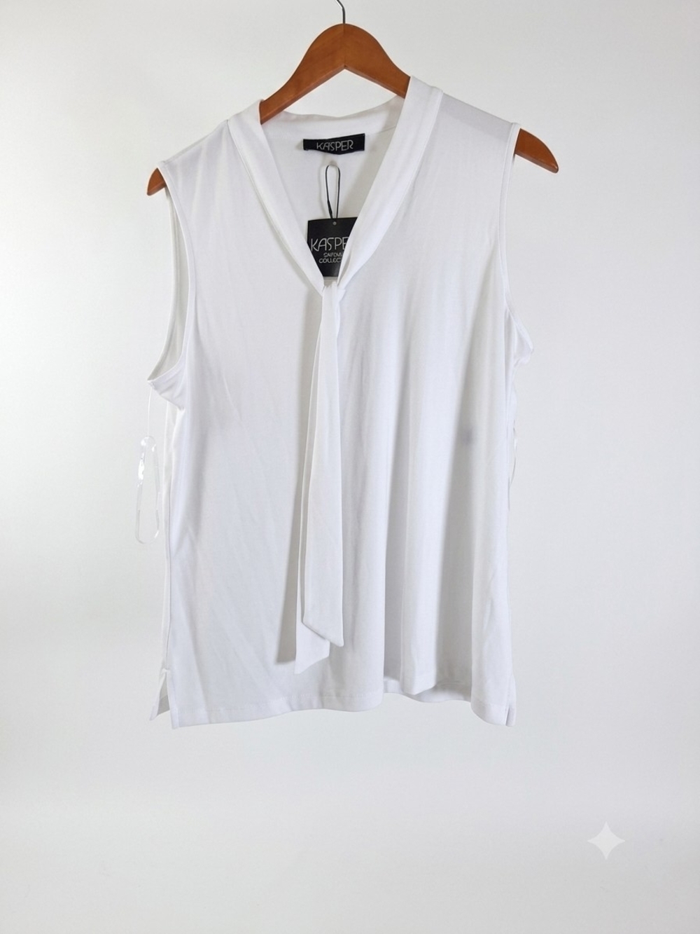 Kasper Women's White Sleeveless Tie-Neck Blouse Top Size L - Picture 1 of 5